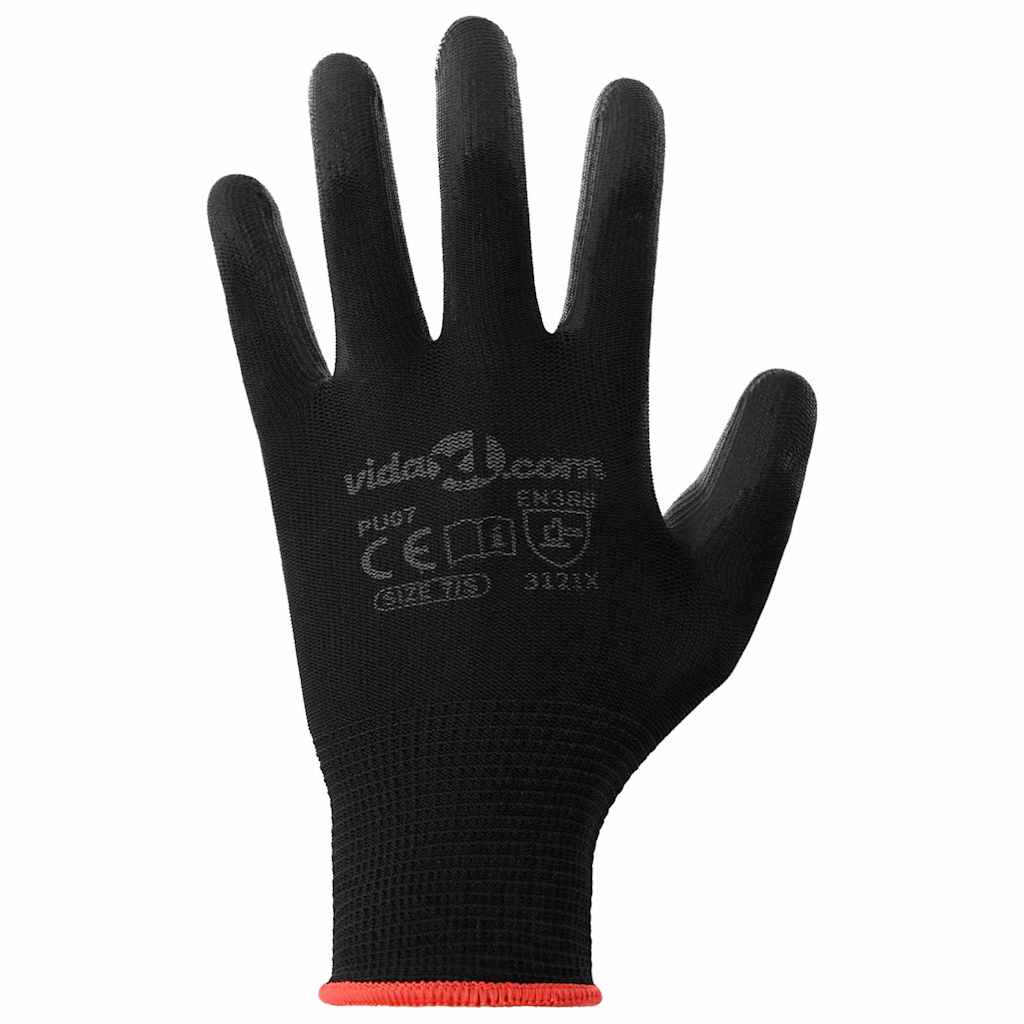 Work Gloves 12 pcs Black 7 / S Polyester