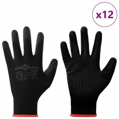 Work Gloves 12 pcs Black 7 / S Polyester