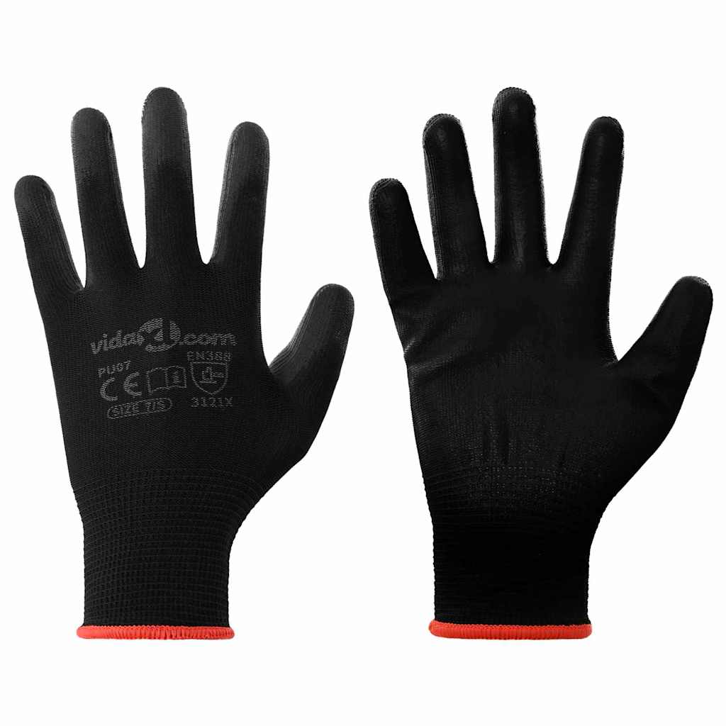 Work Gloves 24 pcs Black 7 / S Polyester