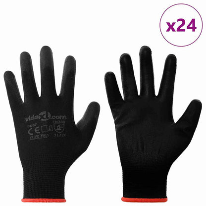 Work Gloves 24 pcs Black 7 / S Polyester