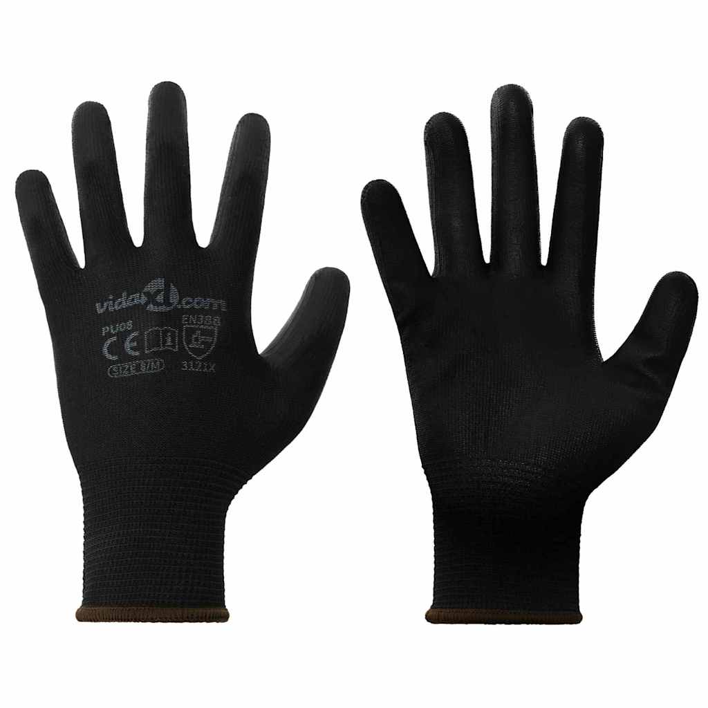 Work Gloves 12 pcs Black 8 / M Polyester