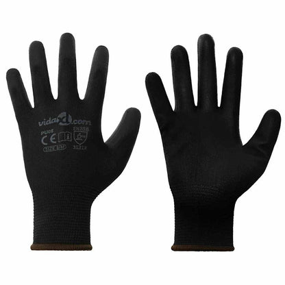 Work Gloves 12 pcs Black 8 / M Polyester