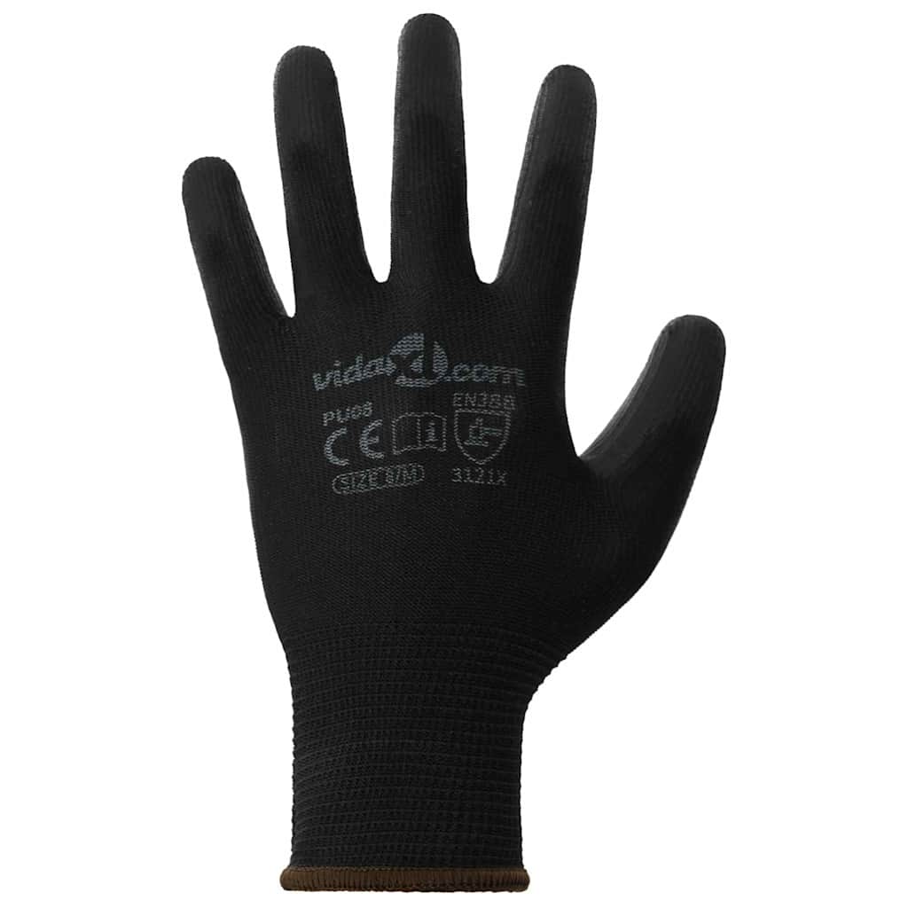 Work Gloves 12 pcs Black 8 / M Polyester