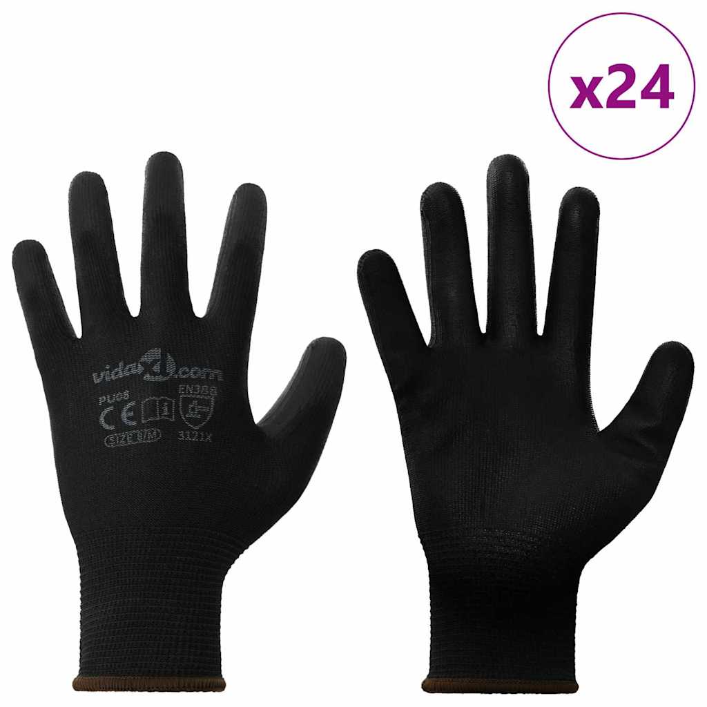 Work Gloves 24 pcs Black 8 / M Polyester