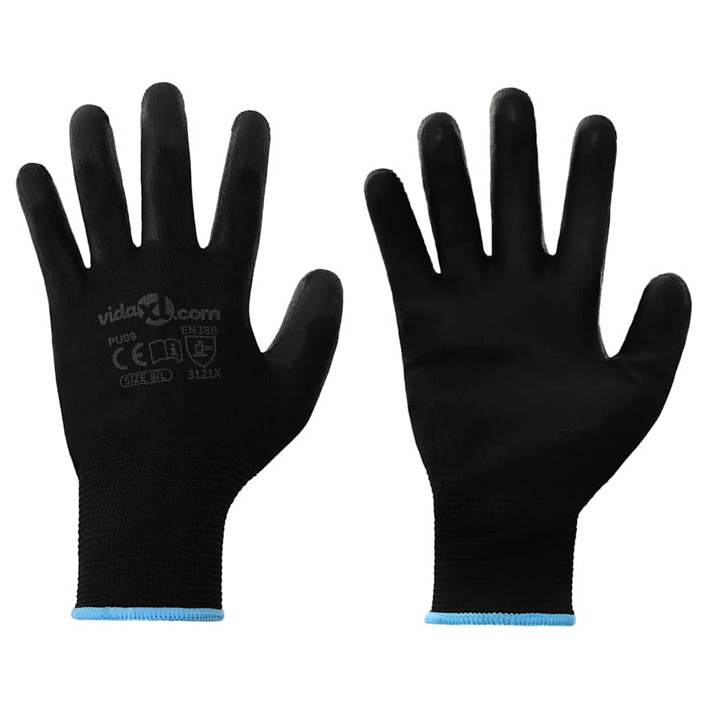 Work Gloves 12 pcs Black 9 / L Polyester