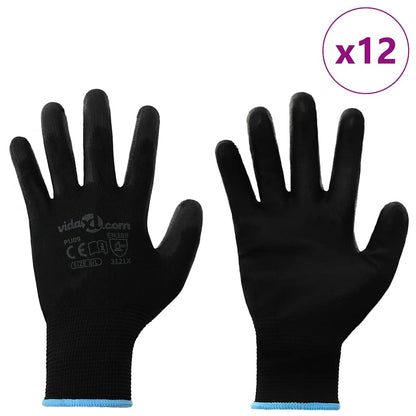 Work Gloves 12 pcs Black 9 / L Polyester