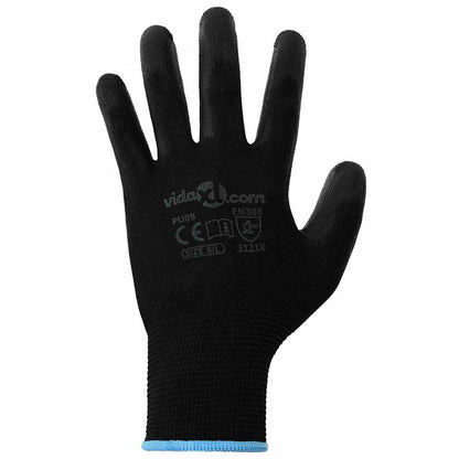 Work Gloves 24 pcs Black 9 / L Polyester