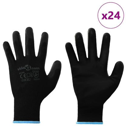 Work Gloves 24 pcs Black 9 / L Polyester