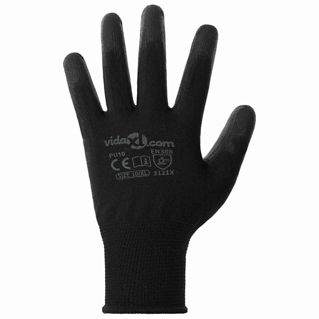 Work Gloves 12 pcs Black 10 / XL Polyester