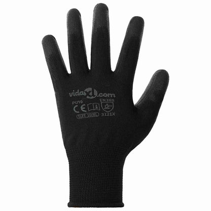 Work Gloves 12 pcs Black 10 / XL Polyester