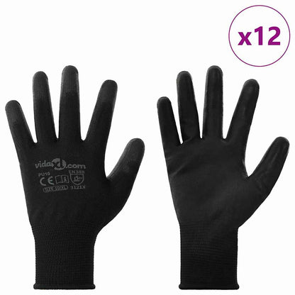 Work Gloves 12 pcs Black 10 / XL Polyester