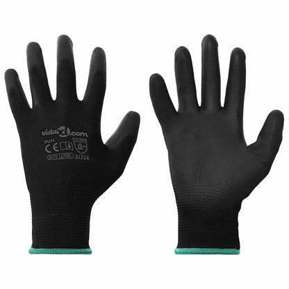 Work Gloves 12 pcs Black 11 / XXL Polyester