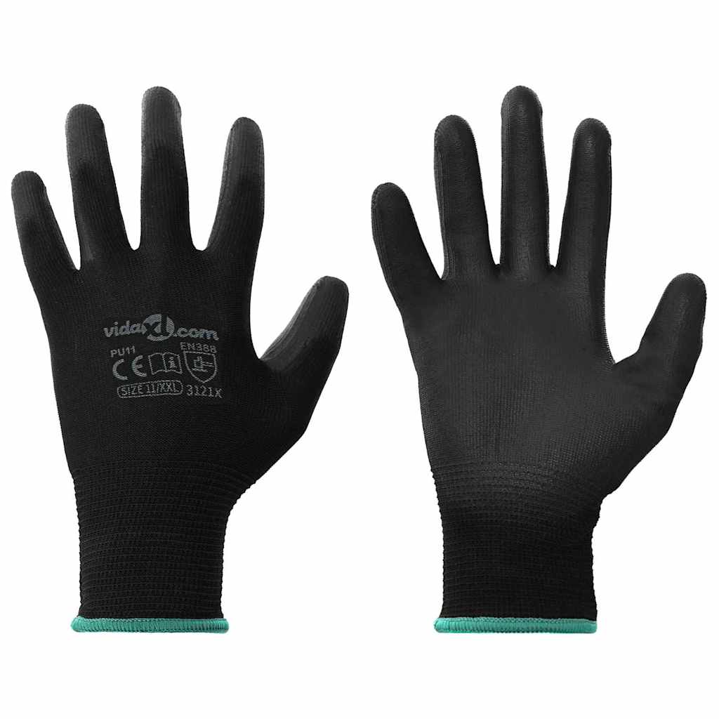 Work Gloves 24 pcs Black 11 / XXL Polyester