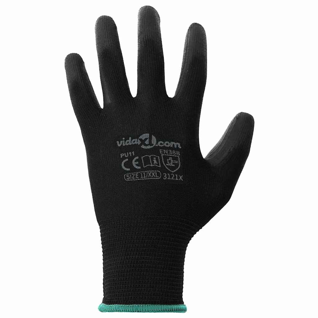 Work Gloves 24 pcs Black 11 / XXL Polyester