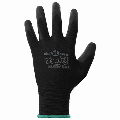 Work Gloves 24 pcs Black 11 / XXL Polyester