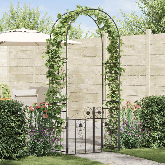 Garden Arch with Lock Black 102 x 50 x 218 cm