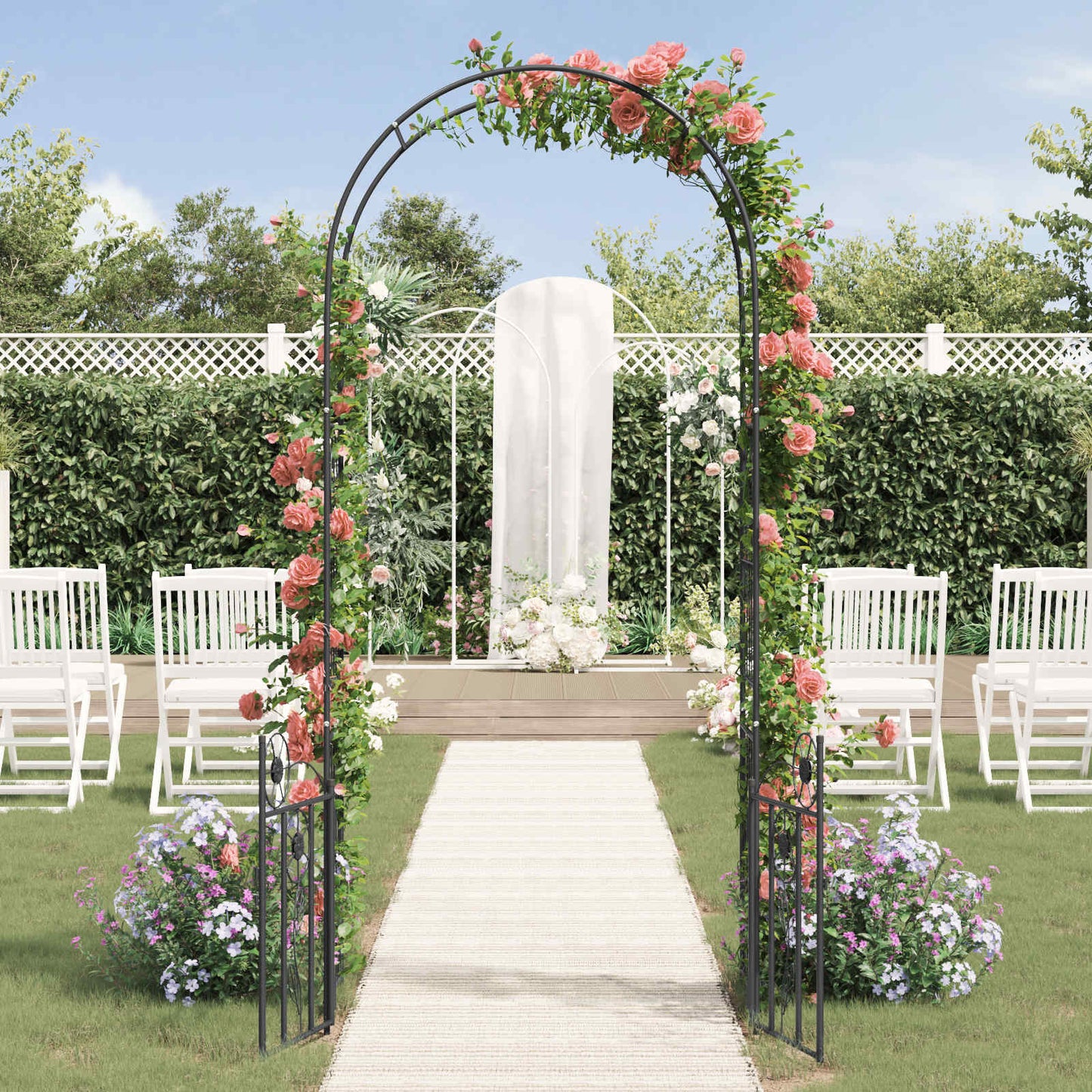 Garden Arch with Lock Black 102 x 50 x 218 cm