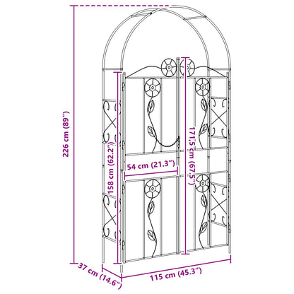 Garden Arch Plain Black 115 x 37 x 226 cm