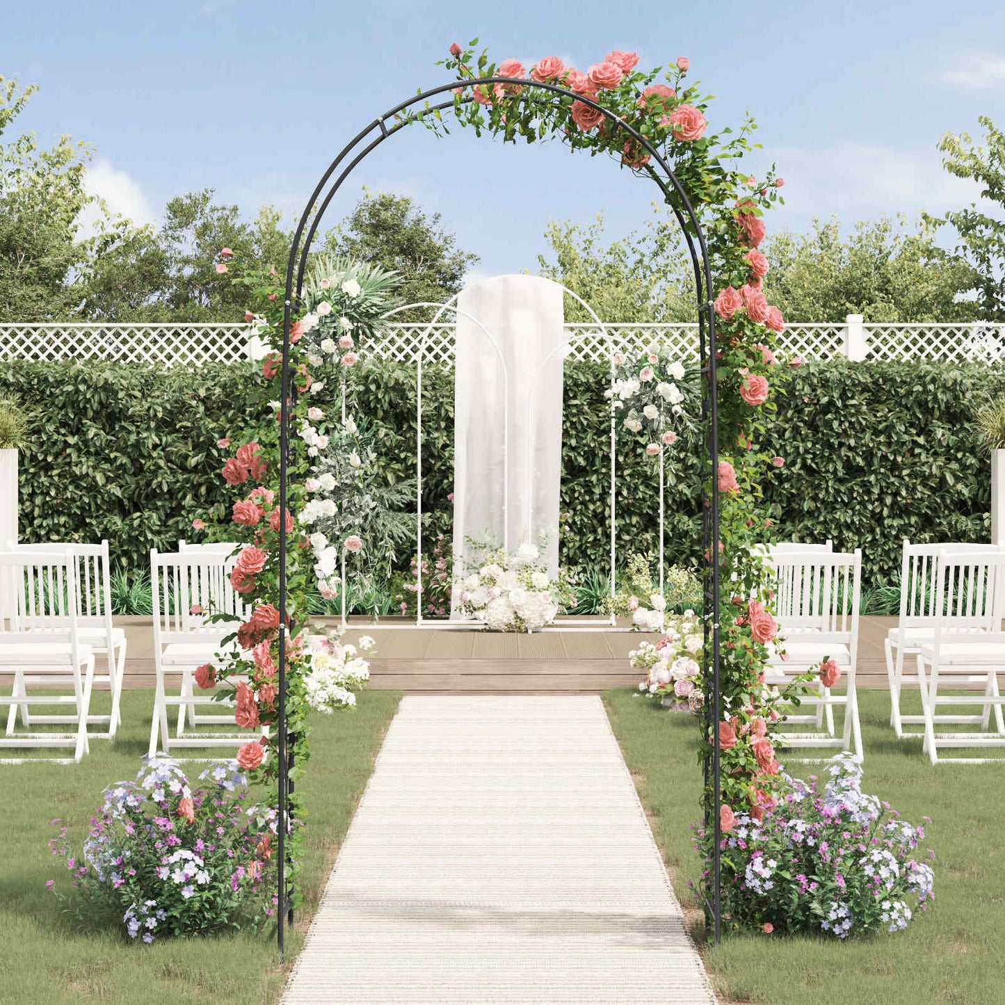Garden Arch Floral Black 115 x 37 x 231 cm