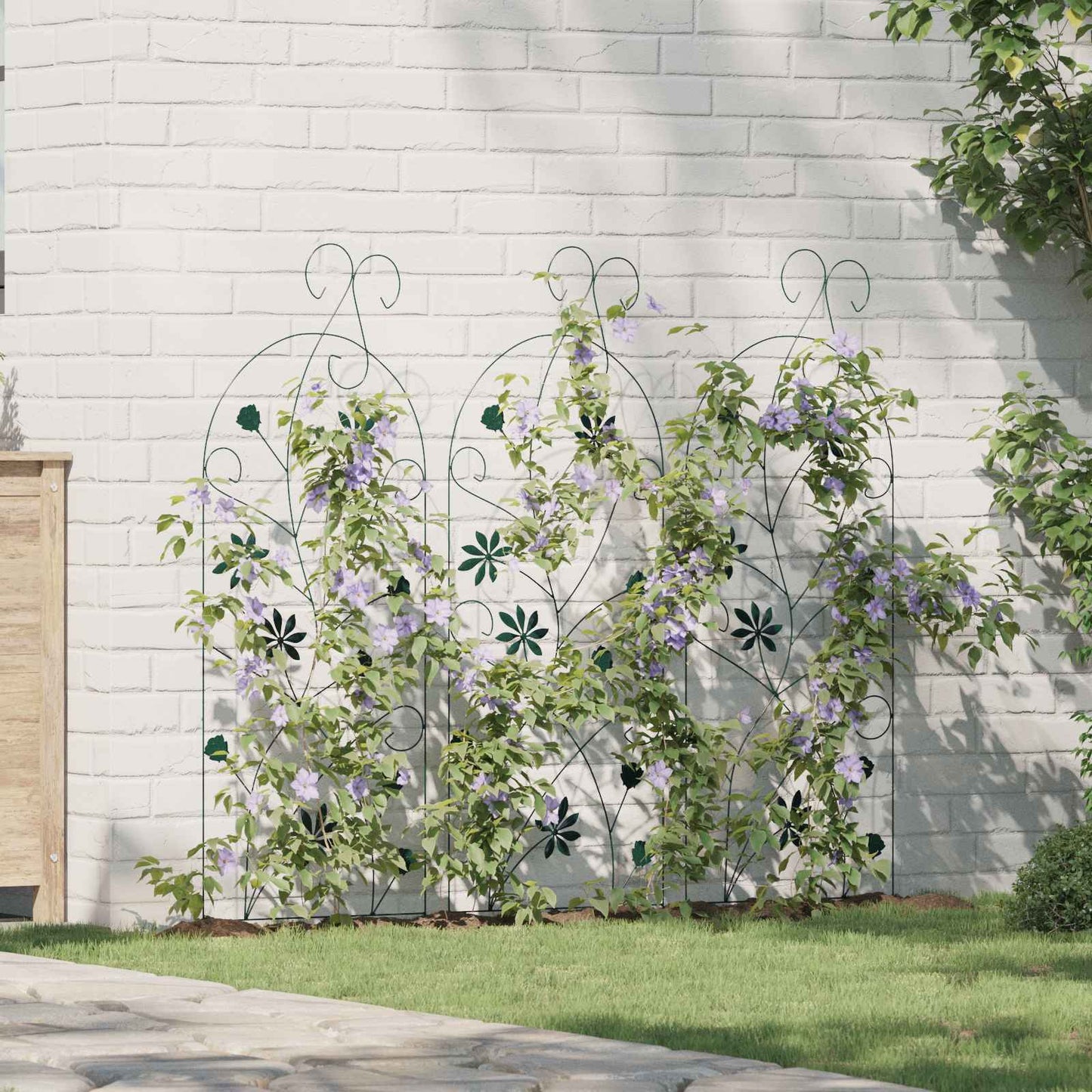 Garden Fence 3 pcs Green 112 x 39.5 cm Steel