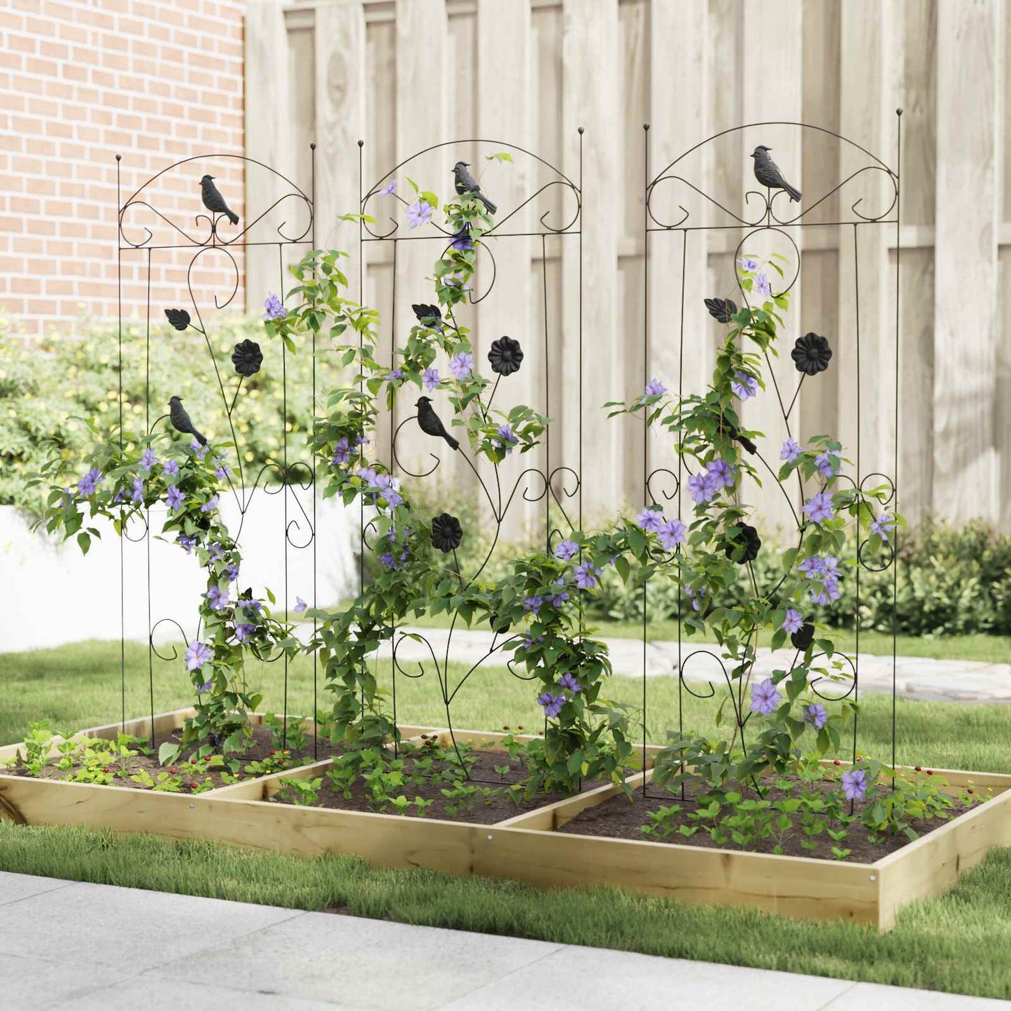 Garden Fence 3 pcs Black 112 x 40 cm Steel