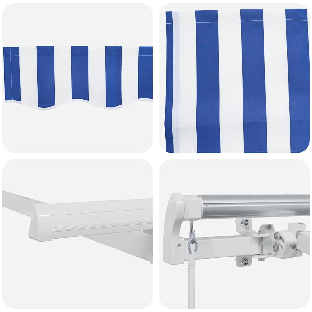 Retractable Awning Manual Blue and White 500 x 300 cm