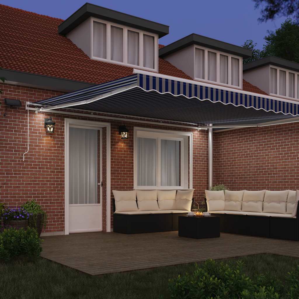 Retractable Awning Manual Blue and White 500 x 300 cm