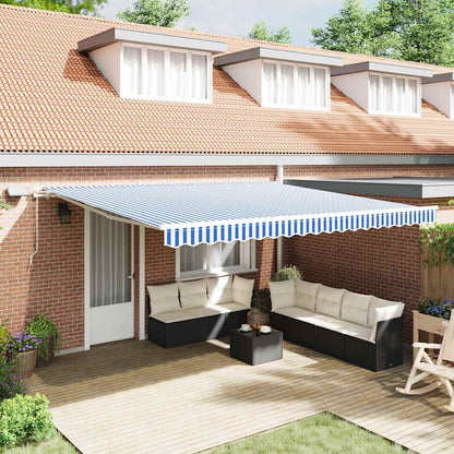 Retractable Awning Manual Blue and White 500 x 300 cm