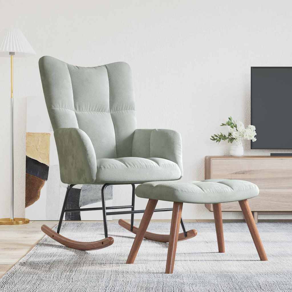 Rocking Chair with Footstool Light Grey 78 x 61 x 98 cm Velvet