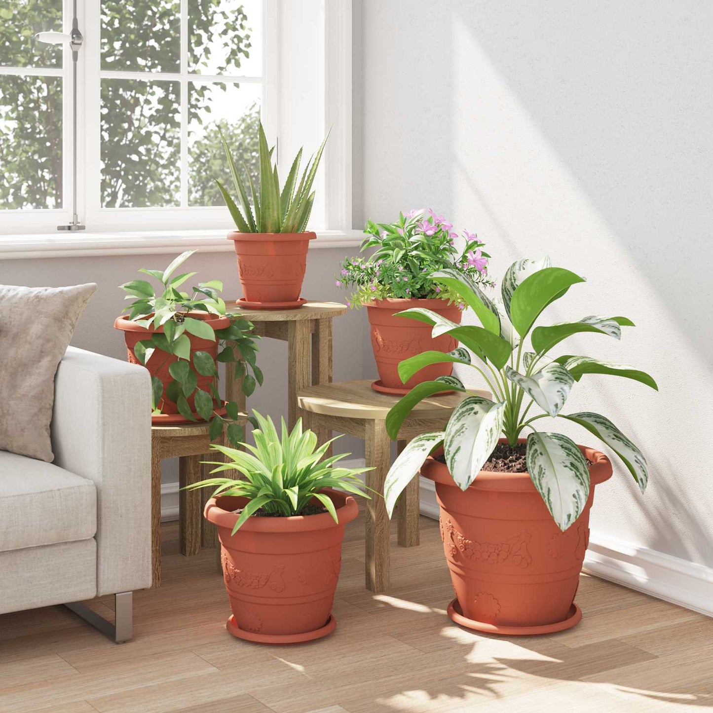 Plant Pots 6 pcs Brick Red Ø 30 x 25 cm Plastic