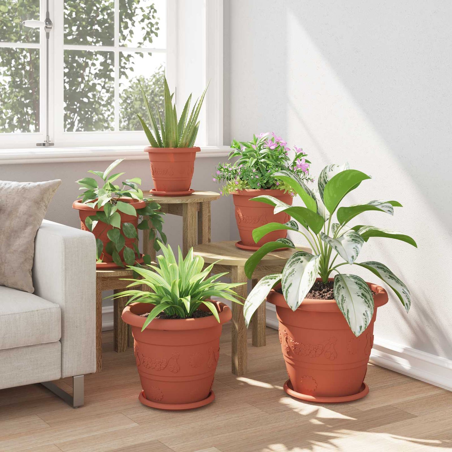 Plant Pots 6 pcs Brick Red Ø 34 x 28 cm Plastic