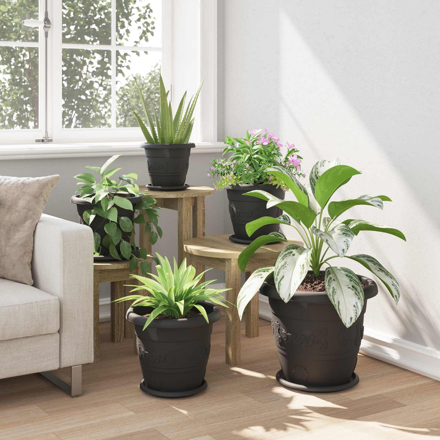 Plant Pots 6 pcs Black Ø 30 x 25 cm Plastic