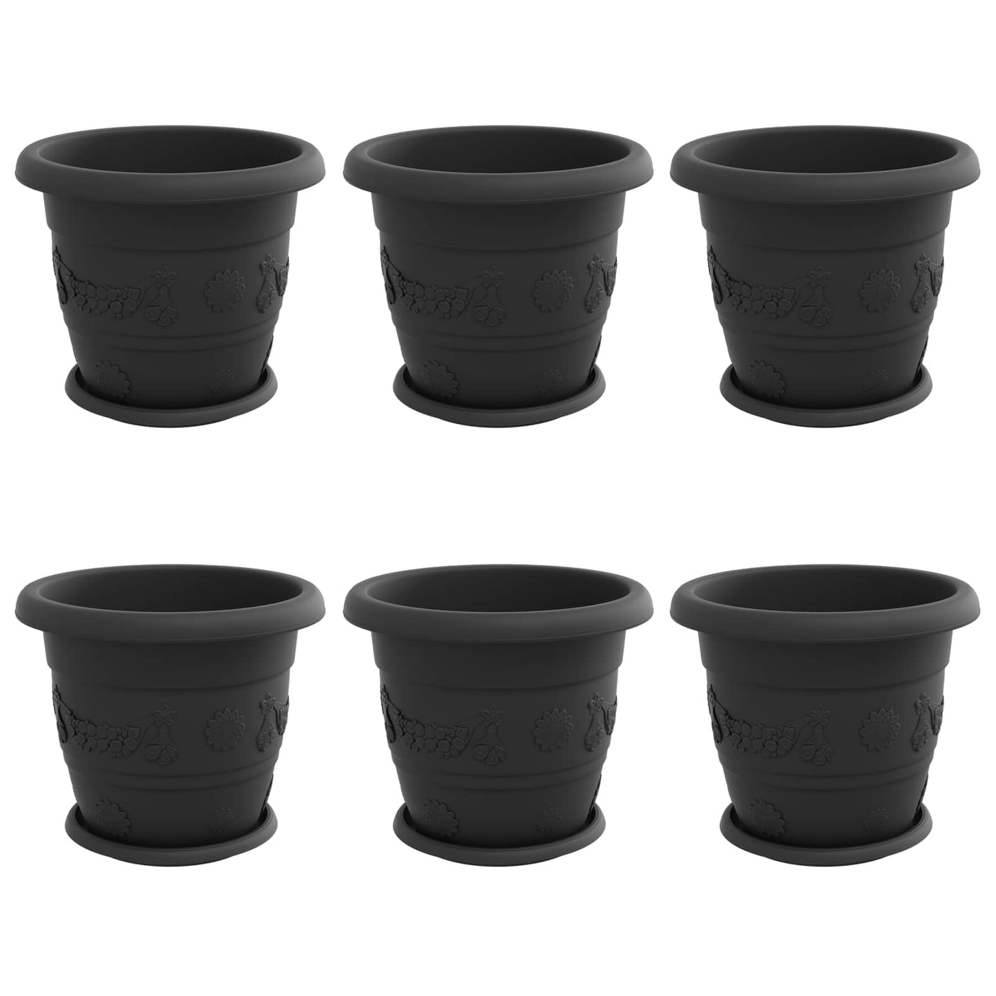 Plant Pots 6 pcs Black Ø 30 x 25 cm Plastic