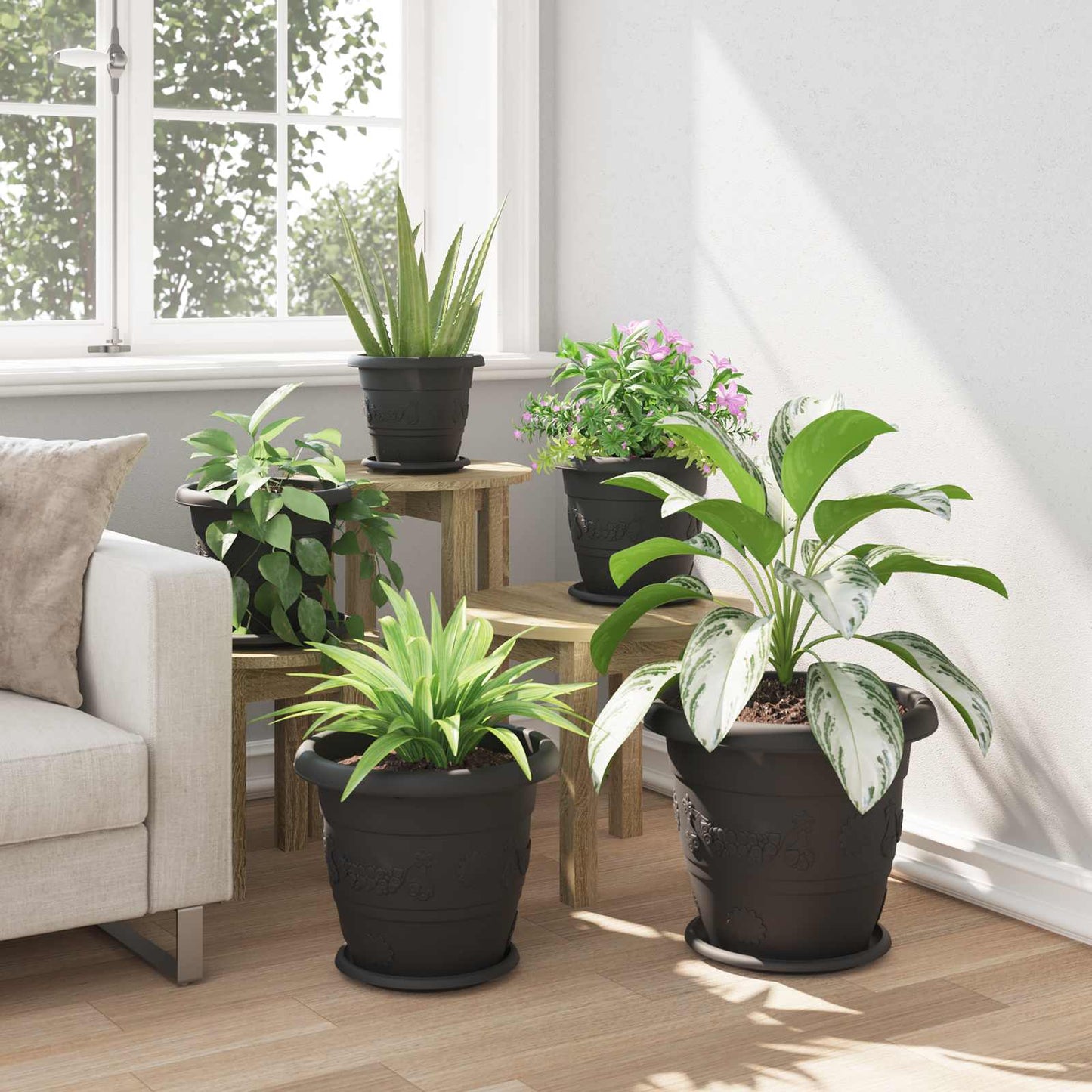Plant Pots 6 pcs Black Ø 34 x 28 cm Plastic