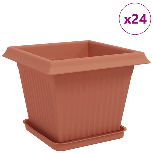Plant Pots 24 pcs Brick Red Plastic