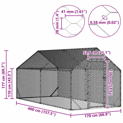 Chicken Cage Silver 400 x 170 x 177 cm Galvanised Steel