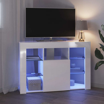 Corner LED TV Cabinet Wall-mounted High gloss White 100x40x68cm
