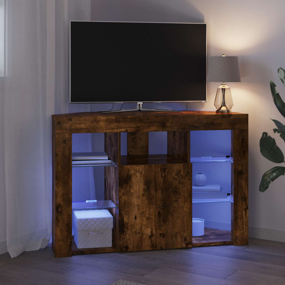 Corner LED TV Cabinet 100x40x68cm Smoked Oak Engineered Wood