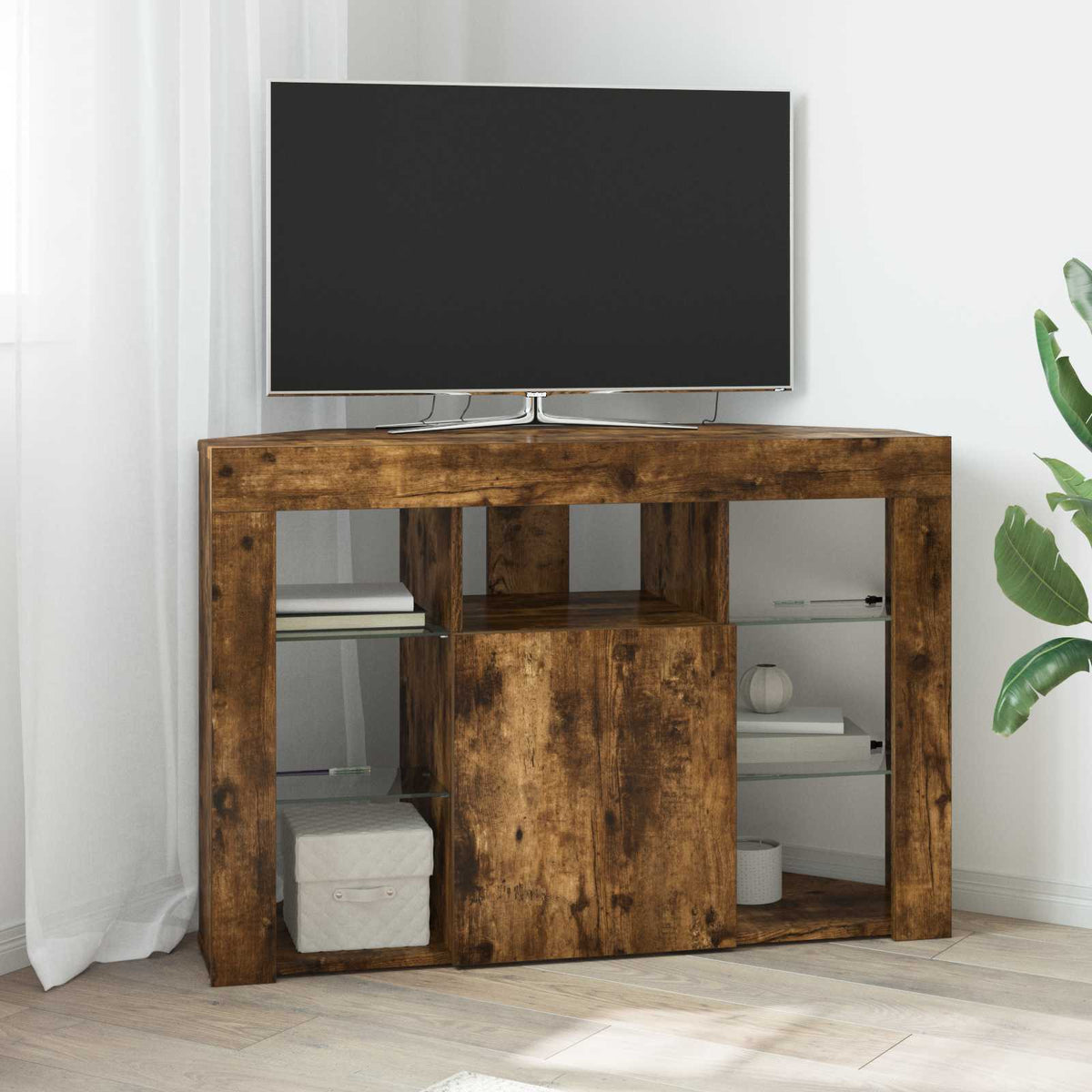 Corner LED TV Cabinet 100x40x68cm Smoked Oak Engineered Wood