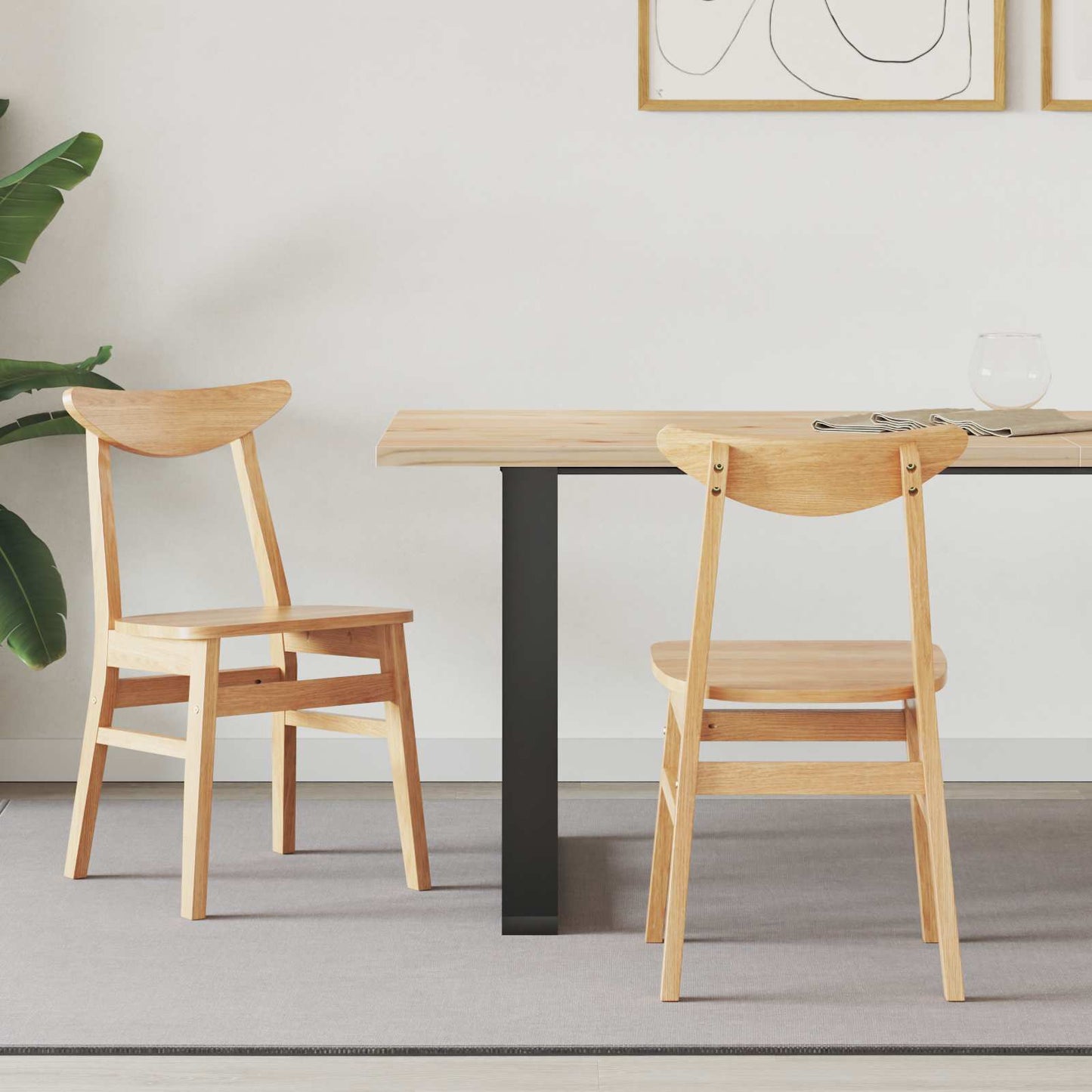 Dining Chairs 2 pcs Natural 42 x 47.5 x 81 cm Solid Rubber Wood