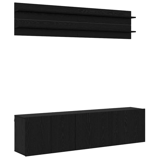 TV Units 6 pcs Black oak Engineered wood