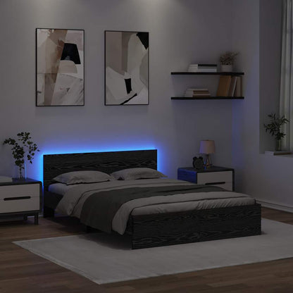Bed Frame with Headboard Black Oak 140 x 190 cm Engineered Wood