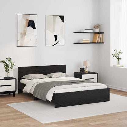 Bed Frame with Headboard Black Oak 140 x 190 cm Engineered Wood