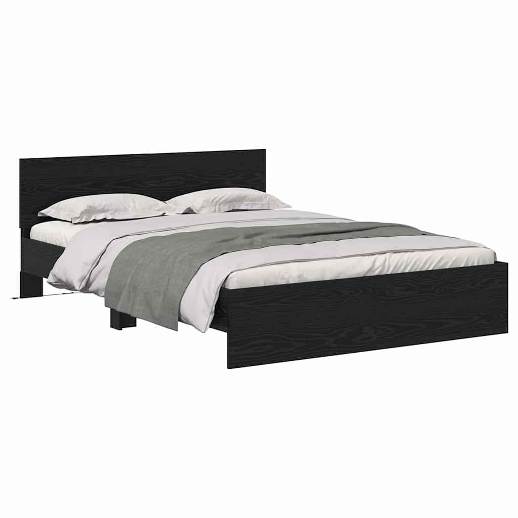 Bed Frame with Headboard Black Oak 140 x 190 cm Engineered Wood