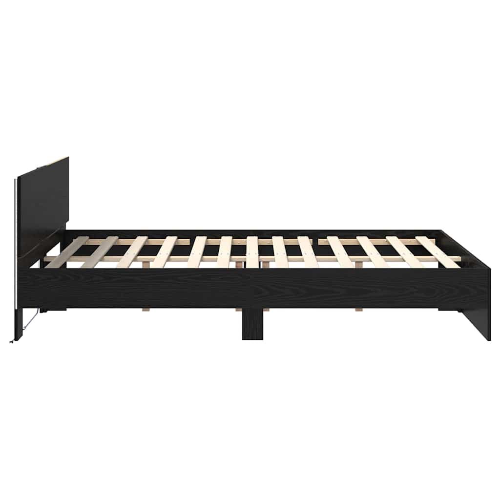 Bed Frame with Headboard Black Oak 135 x 190 cm Engineered Wood