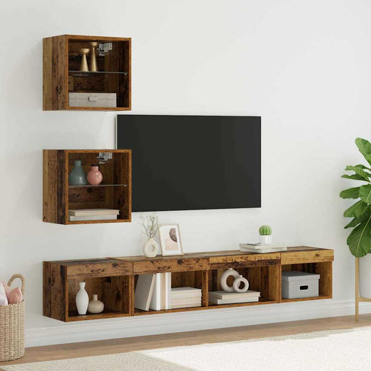 TV Wall Units with LED 5 pcs Old wood Engineered Wood