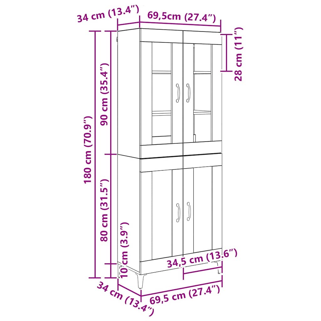 Highboard Old Wood 69.5 x 34 x 180 cm Engineered Wood