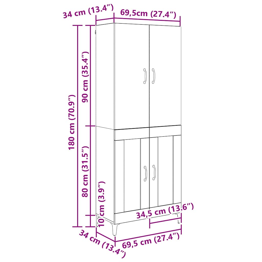 Highboard Old Wood 69.5 x 34 x 180 cm Engineered Wood
