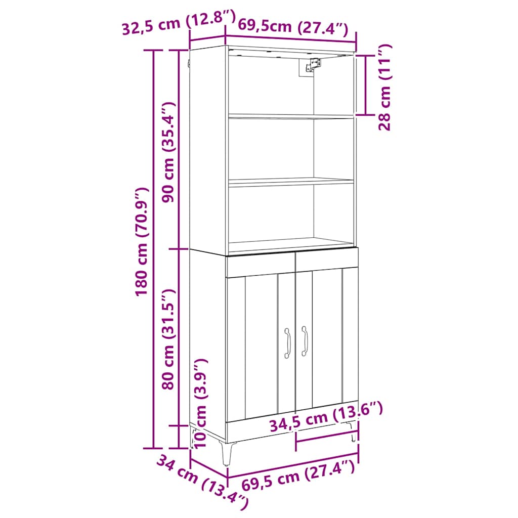 Highboard 2 pcs Artisan oak 69.5 x 34 x 180 cm Engineered Wood