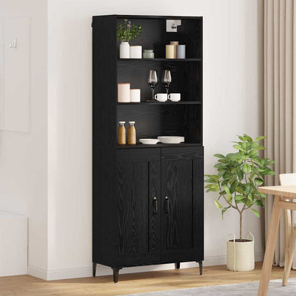 Highboard 2 pcs Black oak Engineered Wood